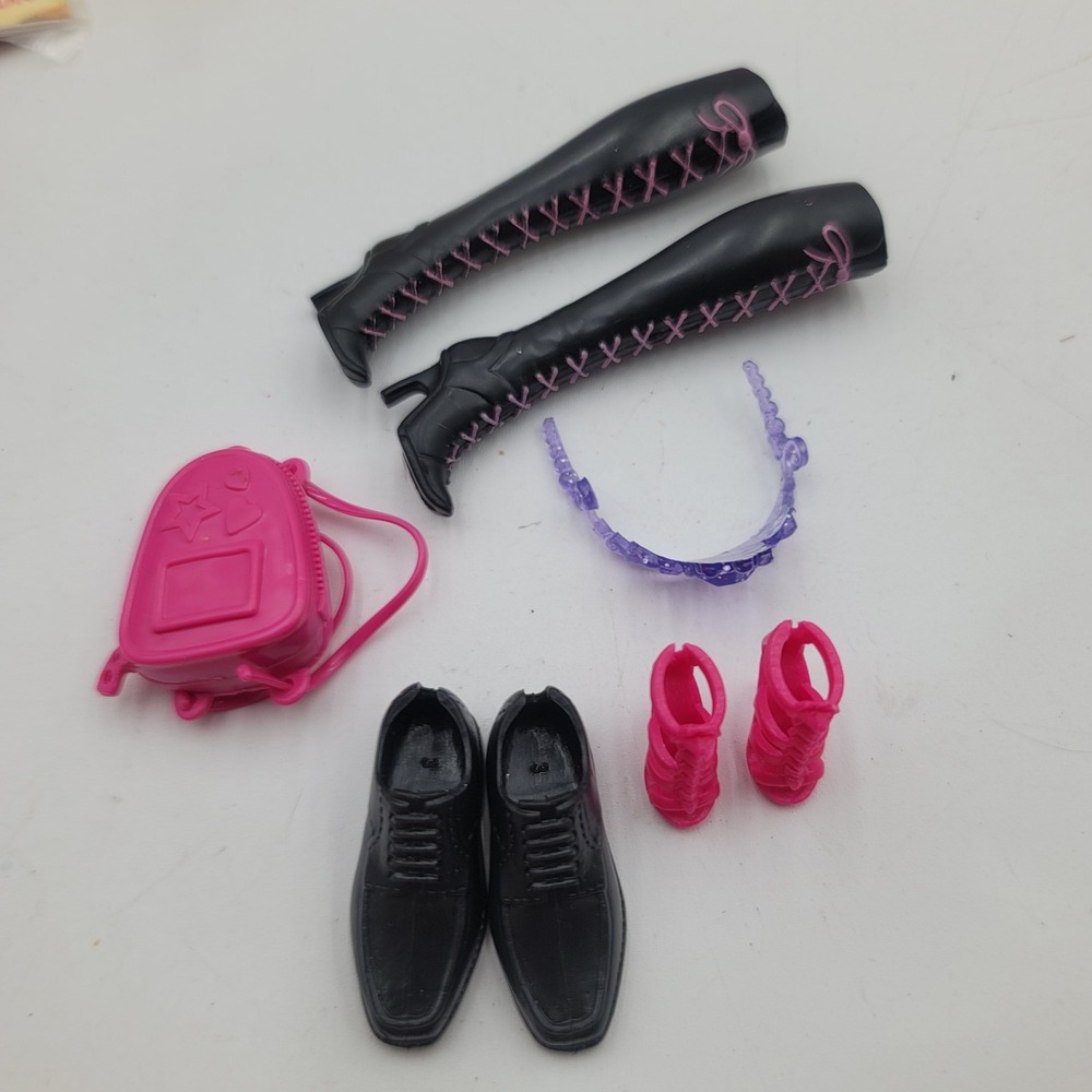 Barbie Fashion Fever Lot Boots Pink Heels Dress Shoes Backpack Tiara Set